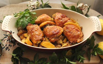 Pollo al horno con patatas asadas