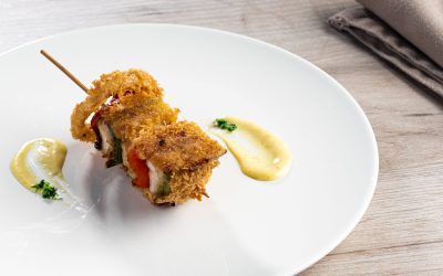 Receta: Brocheta de pollo con pimientos