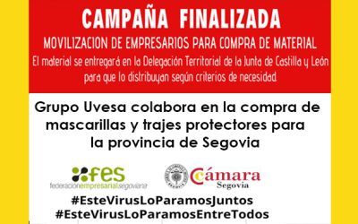 Grupo Uvesa colabora en la compra de mascarillas y trajes protectores para el sistema sociosanitario de la provincia de Segovia