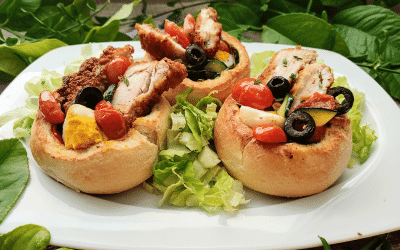 Mini hogazas rellenas de pollo empanado a la provenzal en freidora de aire